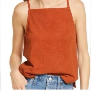 Madewell Seersucker Apron Tank in Burnt Orange Size S NWT